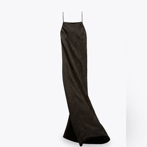 Zara Long Dark Green Floral Jacquard Dress